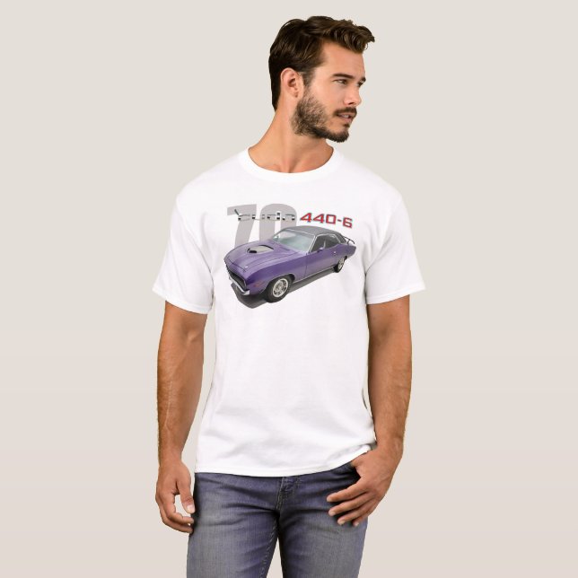 '70 PLYMOUTH CUDA 440 SEIS t-shirt do BLOCO (Frente Completa)