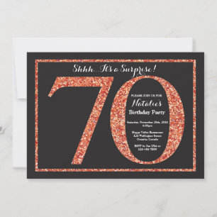 70 Surpresa: Convite de Aniversário Laranja Glitt