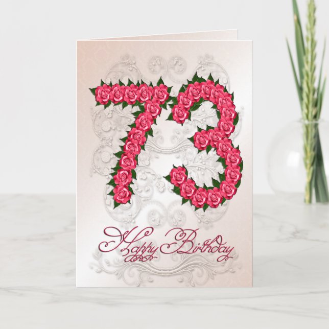 73.o cartão de aniversário com rosas e folhas (Frente)