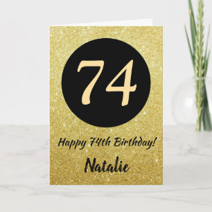 74.º Aniversário Feliz, Preto e Dourado Cartão Lum