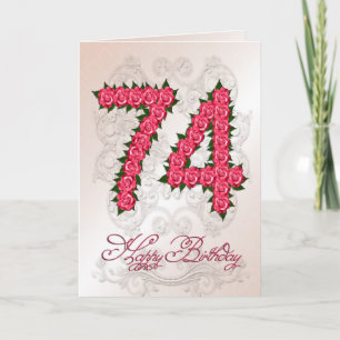 74.o cartão de aniversário com rosas e folhas