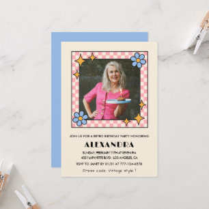 75.º aniversário convite Retro Groovy Blue Floral