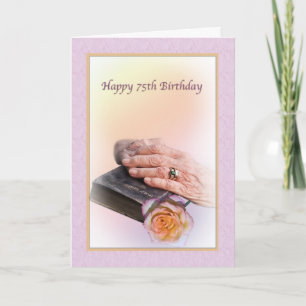 75.º Cartão de aniversário com mãos e Bíblias enve