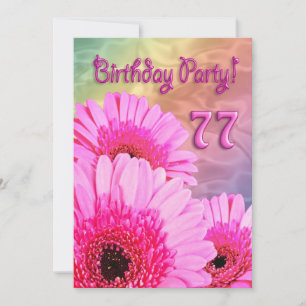 77º Convite de aniversário com flores cor-de-rosa