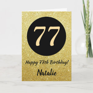 77.º Aniversário Feliz, Preto e Dourado Cartão Lum