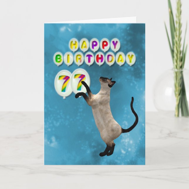 77.º Cartão de aniversário com gatos siameses (Frente)