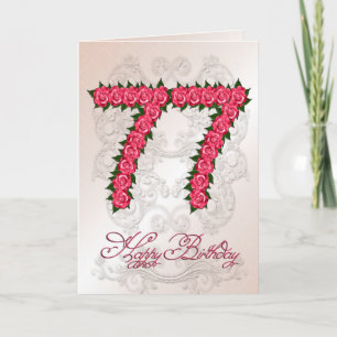 77th cartão de aniversário com rosas e folhas