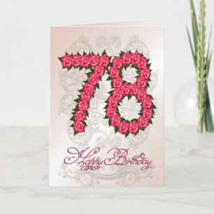 78.o cartão de aniversário com rosas e folhas