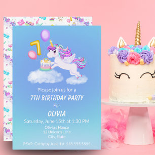 7 Birthday Unicorn Com Convite Para Bolo