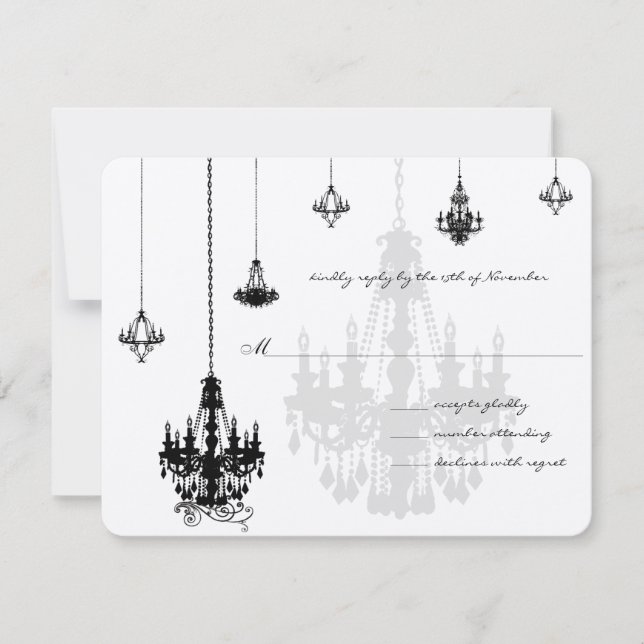 7 Cartões RSVP de Casamento de Chandeliers Pretos (Frente)