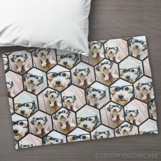 7 Colagem de Fotos - padrão funky hexagon preto (Custom Pillowcase)