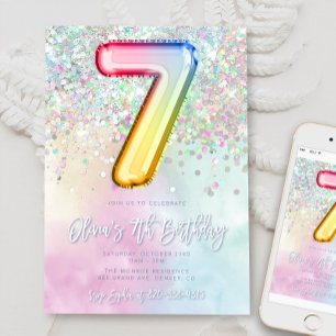 7 de Aniversário Editável Modelo de Convite Arco-Í