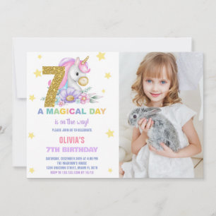 7 Floral Unicorn Convite de Aniversário com Foto