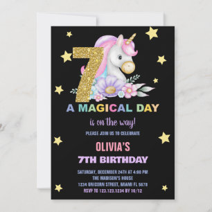 7 Floral Unicorn - Convites de Aniversário