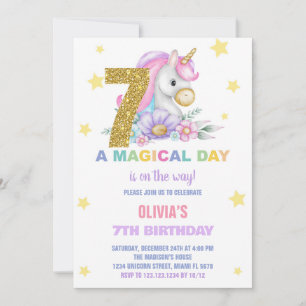 7 Floral Unicorn - Convites de Aniversário