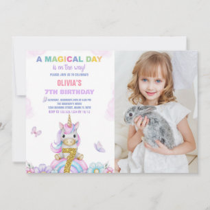 7 Floral Unicorn - Convites de Aniversário com Fot
