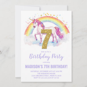 7 Rainbow Unicorn - Convites de aniversário