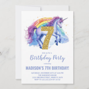 7 Rainbow Unicorn - Convites de aniversário