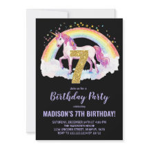 7 Rainbow Unicorn - Convites de aniversário