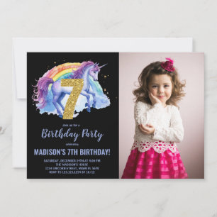 7 Rainbow Unicorn - Foto de Convites de Aniversári