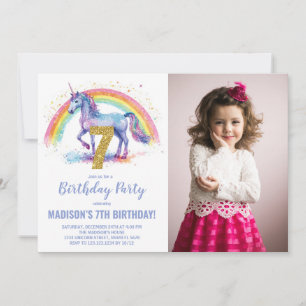 7 Rainbow Unicorn - Foto de Convites de Aniversári