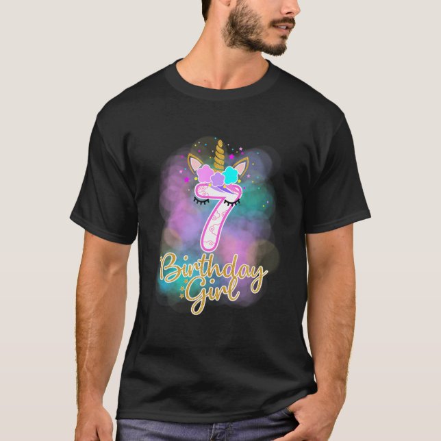 7 Unicorn Aniversário camisa de sete anos (Frente)