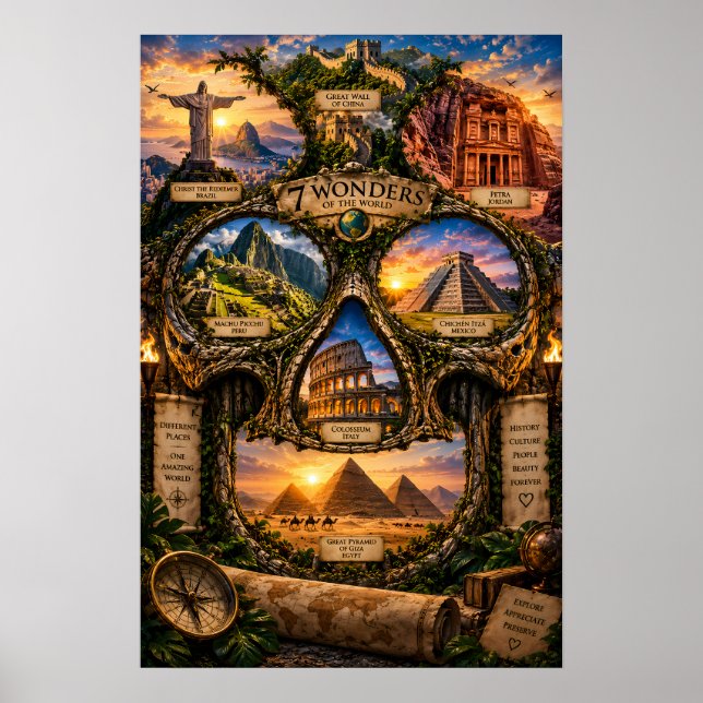 7 Wonders Impressão de Arte de Caveira | Estado de (Frente)