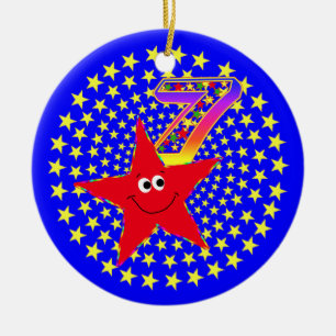 7o Ornamento redondo da estrela vermelha do