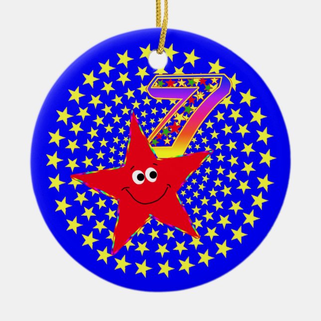 7o Ornamento redondo da estrela vermelha do (Frente)