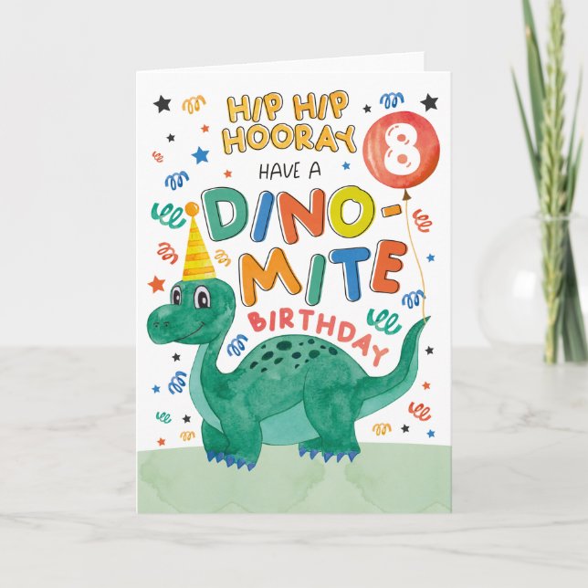 8º Cartão de Aniversário do Dinossauro | Dinossaur (Frente)