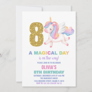 8º Convites de Aniversário do Rainbow Unicorn