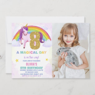 8º Convites de Aniversário do Rainbow Unicorn com 