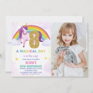 8º Convites de Aniversário do Rainbow Unicorn com