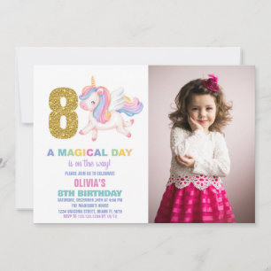 8º Convites de Aniversário do Rainbow Unicorn com 