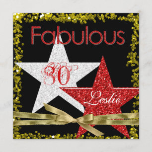 80. º Aniversário Convite RED GLITTER STARS