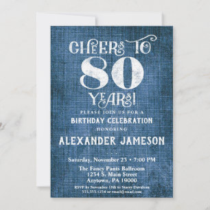 80 Aniversário Convite Azul Linen - Saúde Rústi