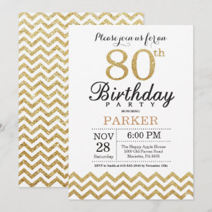 80 Aniversário Convite Dourado Glitter