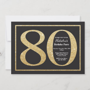 80 Aniversário Convite Dourado Glitter