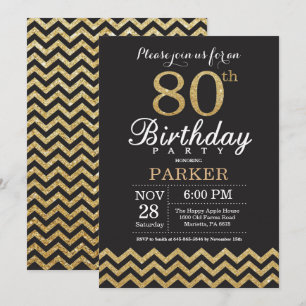 80 Aniversário Convite Preto e Dourado