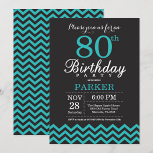 80 Aniversário Convite Preto e Teal