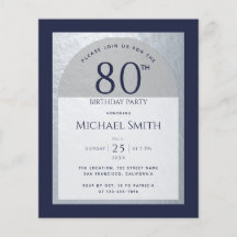 80 Aniversário Marinho de Orçamento Azul Prata Con