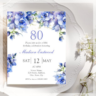 80 Azul Floral Convite Orçamental Aniversário