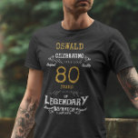 80 Birthday Black White Dourado Mens T-Shirt<br><div class="desc">Celebre o aniversário de 80 do seu amado com estilo! Nossa camiseta preta e dourada personalizada será a adição perfeita ao dia especial deles. Com uma impressão de estilo vintage, esta camiseta suave e confortável faz com que se sintam especiais enquanto comemoram este marco. Quer seu especial seja um fã...</div>