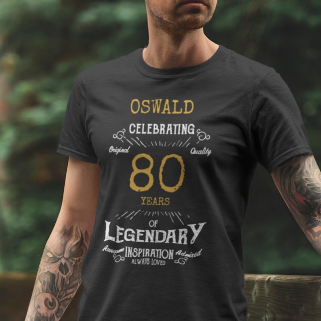 80 Birthday Black White Dourado Mens T-Shirt (Criador carregado)