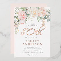 80 Birthday Celebration Blush Floral Rosa Dourado