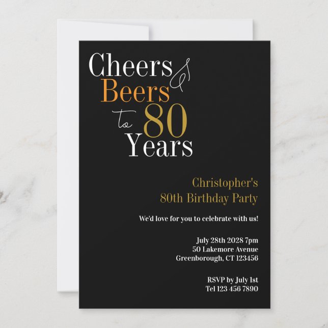 80 Birthday Cheers and Beers Convite de festas (Frente)