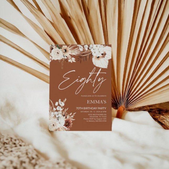80 Birthday Convite Terracotta Boho Pampas (Criador carregado)