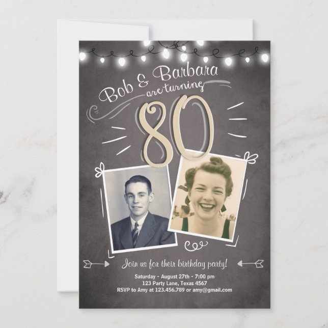 80 Birthday Convite Vintage Twins aniversário (Frente)