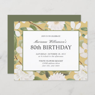 80 Birthday Feminine White Flowers Amarelo