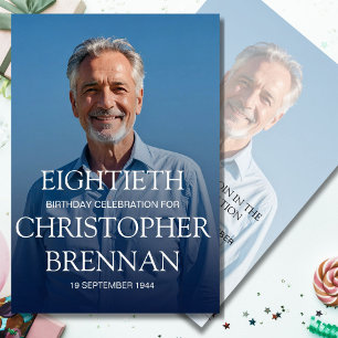 80 Birthday Male Foto Simples Convite Elegante